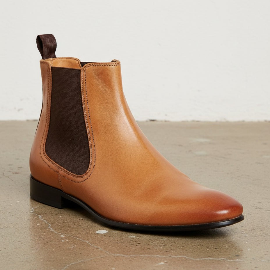 Handmade Men's Tan Leather Chelsea Ankle Boots