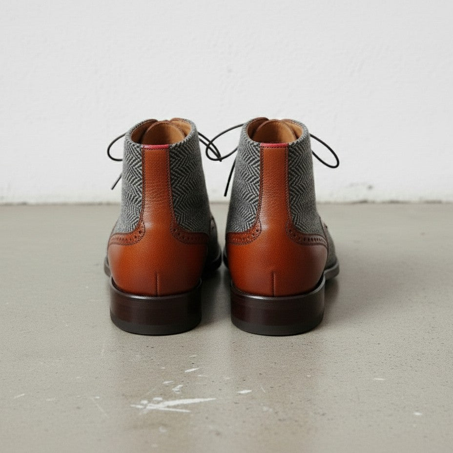 Handmade Men's Two Tone Ankle Boots, Men's Brown and Gray Ankle Boots