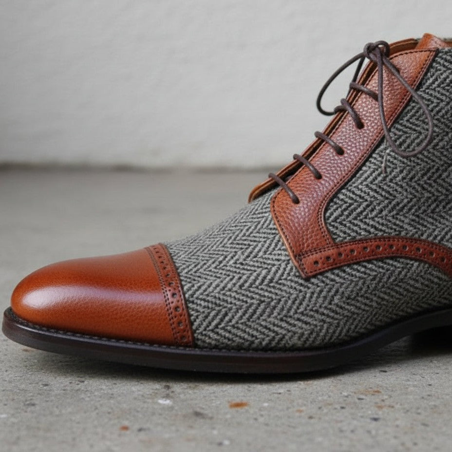 Handmade Men's Two Tone Ankle Boots, Men's Brown and Gray Ankle Boots