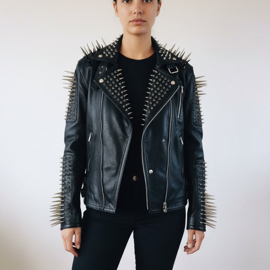 studded Black Leather Biker Jacket
