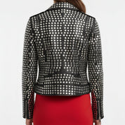 Handmade Women All Over Silver Studded Moto Jacket, 's Fashion Moto Jacket
