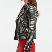 Handmade Women All Over Silver Studded Moto Jacket, 's Fashion Moto Jacket