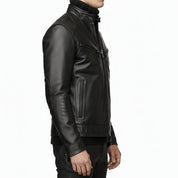 Handmade Men Black Leather Motorcycle Jacket, Black Biker Leather Jacket