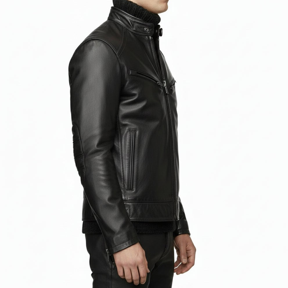 Handmade Men Black Leather Motorcycle Jacket, Black Biker Leather Jacket