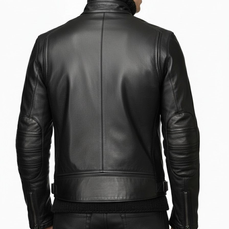 Handmade Men Black Leather Motorcycle Jacket, Black Biker Leather Jacket