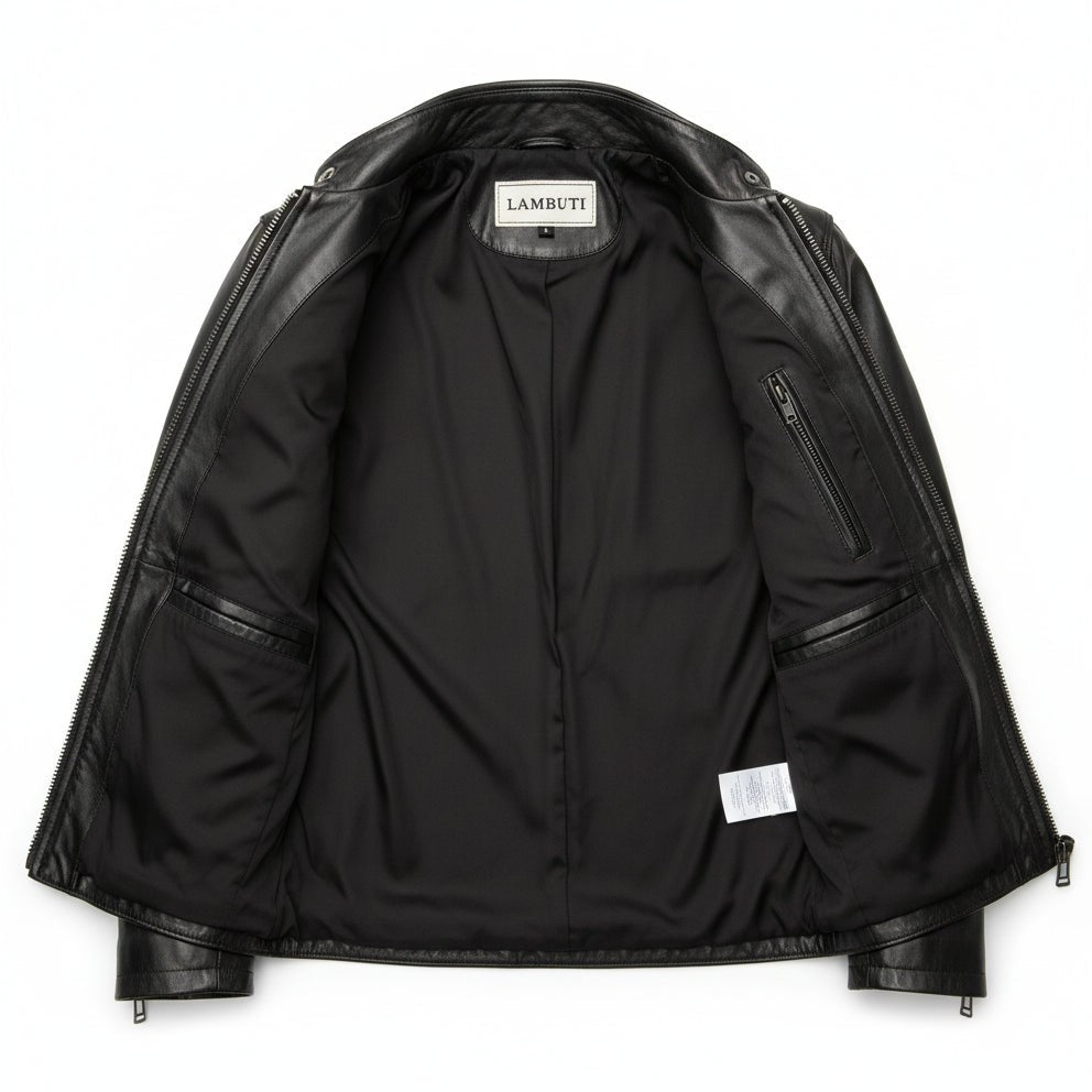 Handmade Men Black Leather Motorcycle Jacket, Black Biker Leather Jacket