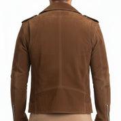 Handmade Men's Tan Brown Suede Biker Jacket, Men Brown Biker Suede  Jacket
