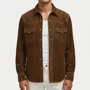Handmade Men's Dark Brown Suede Western Shirt Jacket