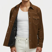 Handmade Men's Dark Brown Suede Western Shirt Jacket
