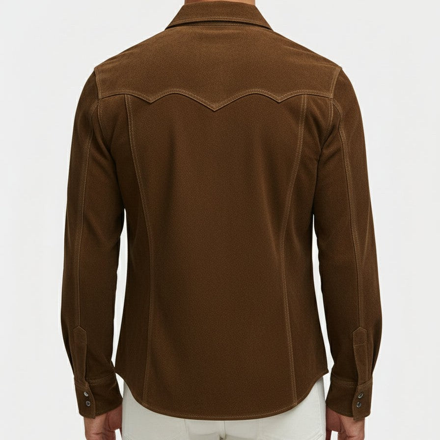 Handmade Men's Dark Brown Suede Western Shirt Jacket