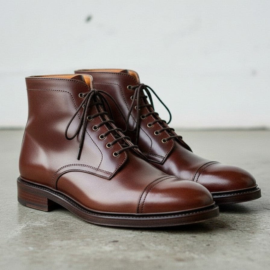 Handcrafted Men's Brown Cap Toe Ankle Boots