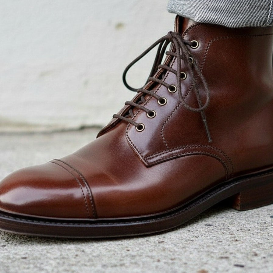Handcrafted Men's Brown Cap Toe Ankle Boots