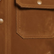 Men's Handmade Brown Suede Sherpa-Lined Trucker Jacket