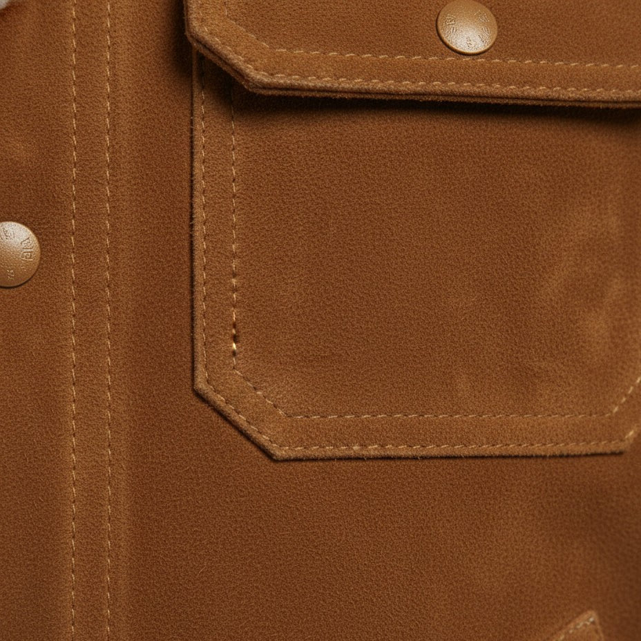 Men's Handmade Brown Suede Sherpa-Lined Trucker Jacket