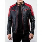 Men's Handmade Black and Red Leather Biker Jacket