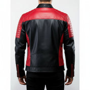 Men's Handmade Black and Red Leather Biker Jacket