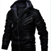 Handmade Men Black Leather Fashion Jacket with Hoodie, Bomber Style Hooded Jacket