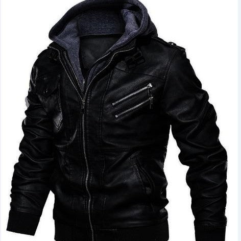 Handmade Men Black Leather Fashion Jacket with Hoodie, Bomber Style Hooded Jacket