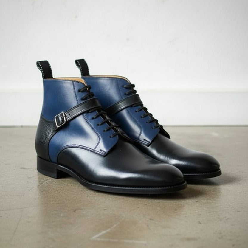 Handcrafted Men's Two-Tone Lace-Up Ankle Boots
