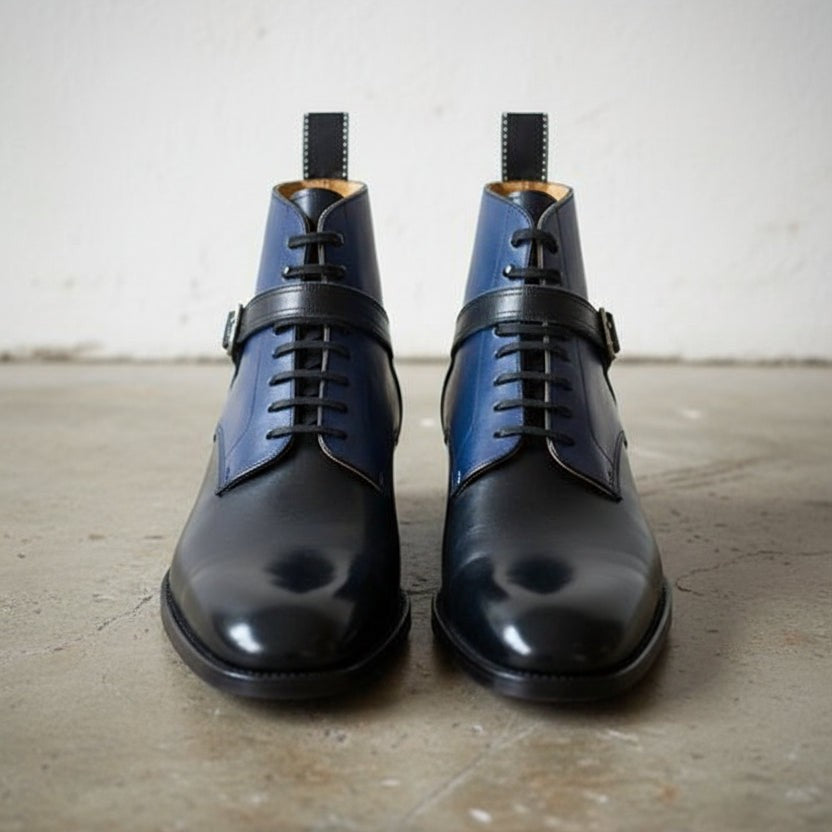 Handcrafted Men's Two-Tone Lace-Up Ankle Boots