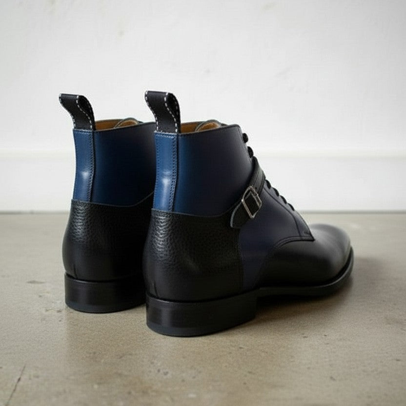 Handcrafted Men's Two-Tone Lace-Up Ankle Boots