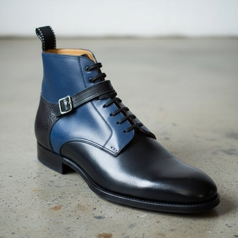 Handcrafted Men's Two-Tone Lace-Up Ankle Boots