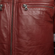 Handmade Men Red Leather Biker Fashion Jacket with Stripes, Mens Leather Apparel