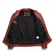 Handmade Men Red Leather Biker Fashion Jacket with Stripes, Mens Leather Apparel