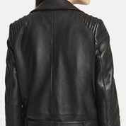 Handmade Women Black Biker Leather Jacket, Sheepskin Belted Jacket for Women