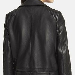 Handmade Women Black Biker Leather Jacket, Sheepskin Belted Jacket for Women