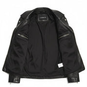 Handmade Women Black Biker Leather Jacket, Sheepskin Belted Jacket for Women