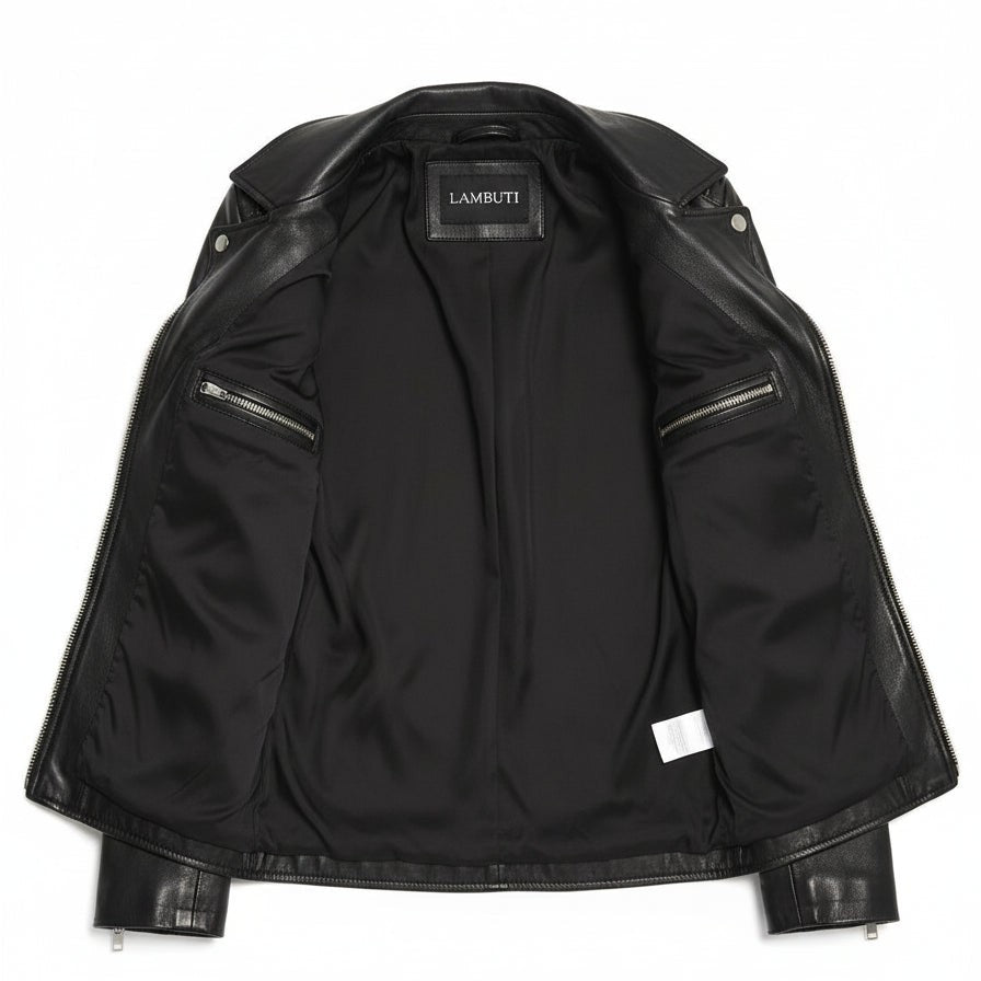 Handmade Women Black Biker Leather Jacket, Sheepskin Belted Jacket for Women