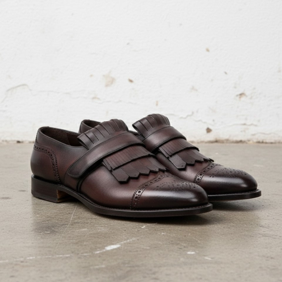 Handmade Men's Dark brown Fringe Shoes, Men leather Loafer shoes