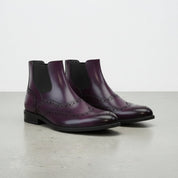 Handcrafted Men's Purple Wingtip Brogue Chelsea Ankle Boots