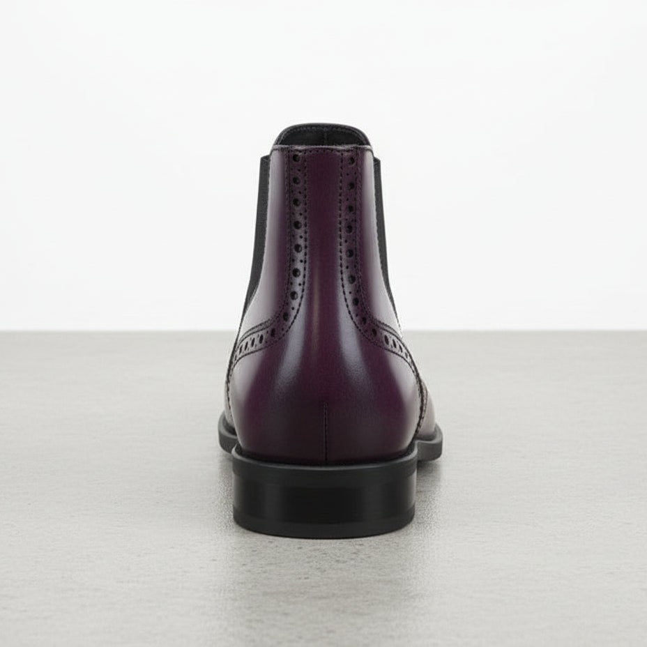 Handcrafted Men's Purple Wingtip Brogue Chelsea Ankle Boots