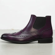 Handcrafted Men's Purple Wingtip Brogue Chelsea Ankle Boots