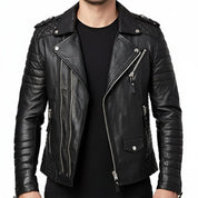 Men's Handmade Black Leather Biker Jacket for Motorcycle Riders
