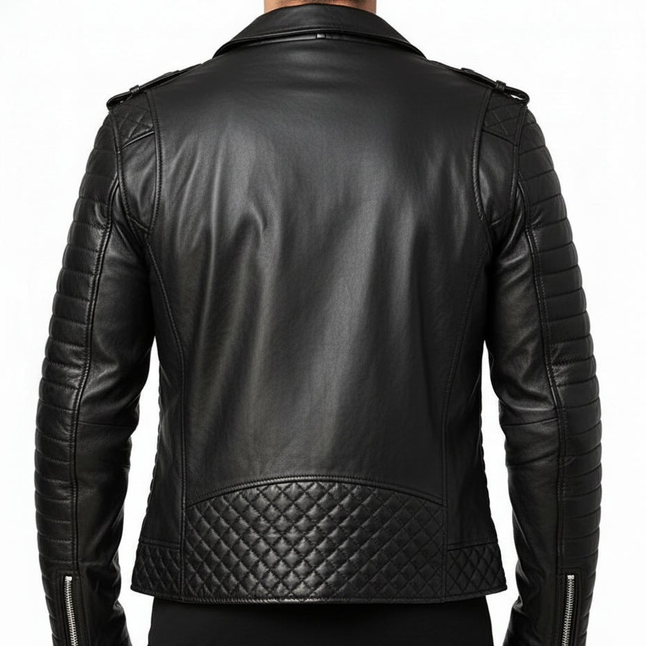 Men's Handmade Black Leather Biker Jacket for Motorcycle Riders