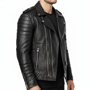 Men's Handmade Black Leather Biker Jacket for Motorcycle Riders