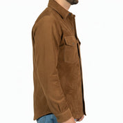 Handmade Men Tan Suede Leather Shirt, Tan Brown Flap Pockets Leather Shirt Jacket