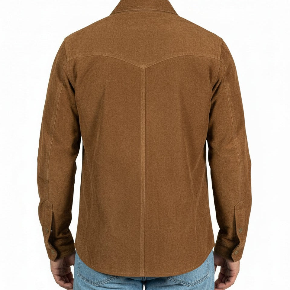 Handmade Men Tan Suede Leather Shirt, Tan Brown Flap Pockets Leather Shirt Jacket