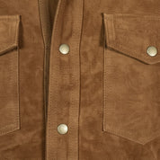 Handmade Men Tan Suede Leather Shirt, Tan Brown Flap Pockets Leather Shirt Jacket