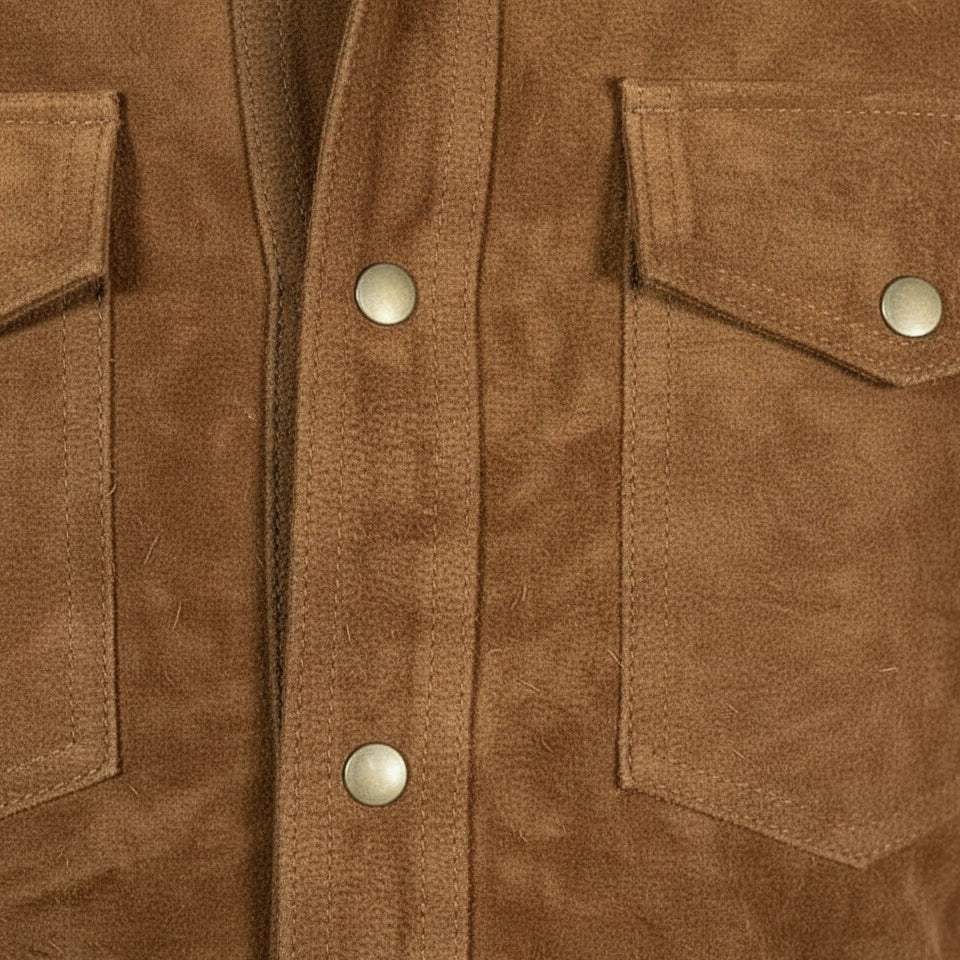 Handmade Men Tan Suede Leather Shirt, Tan Brown Flap Pockets Leather Shirt Jacket