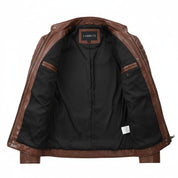 Handmade Men Antique Brown Leather Bomber Jacket, Men Biker Leather Jacket