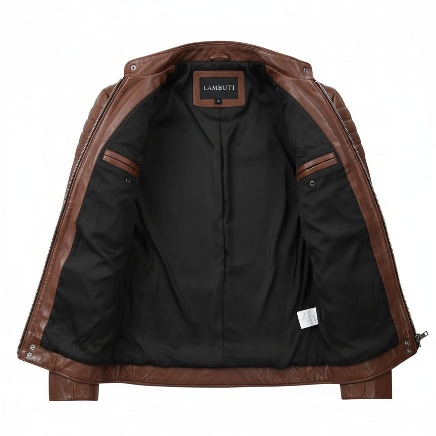 Handmade Men Antique Brown Leather Bomber Jacket, Men Biker Leather Jacket