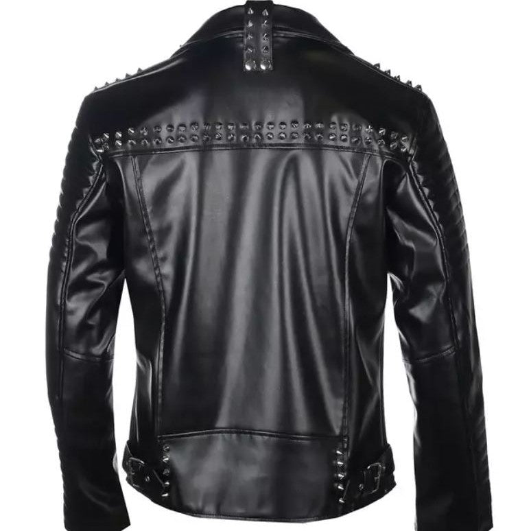 Men's Handmade Punk Rock Black Leather Jacket with Studs