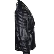 Men's Handmade Punk Rock Black Leather Jacket with Studs