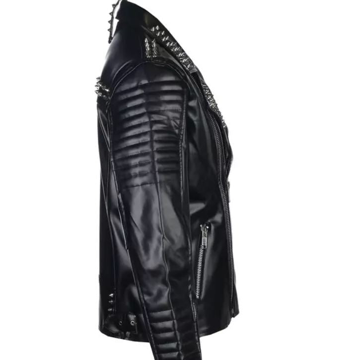 Men's Handmade Punk Rock Black Leather Jacket with Studs
