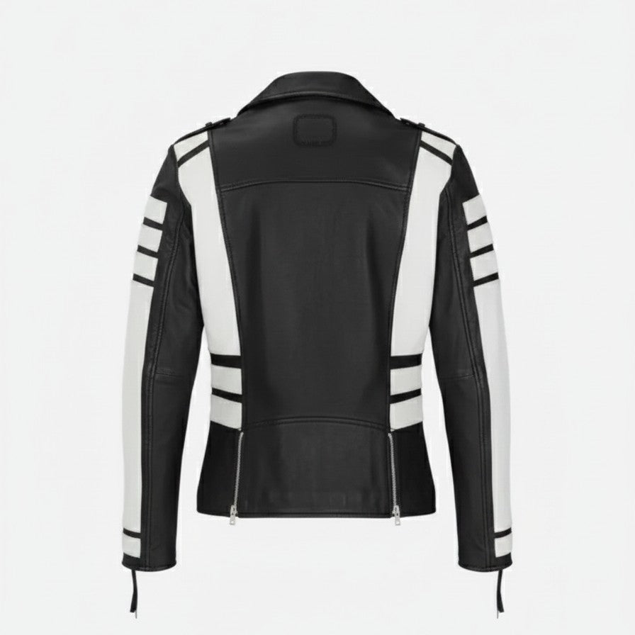 Handmade Men Two Tone Biker Jacket, Men Black and White Fashion Jacket