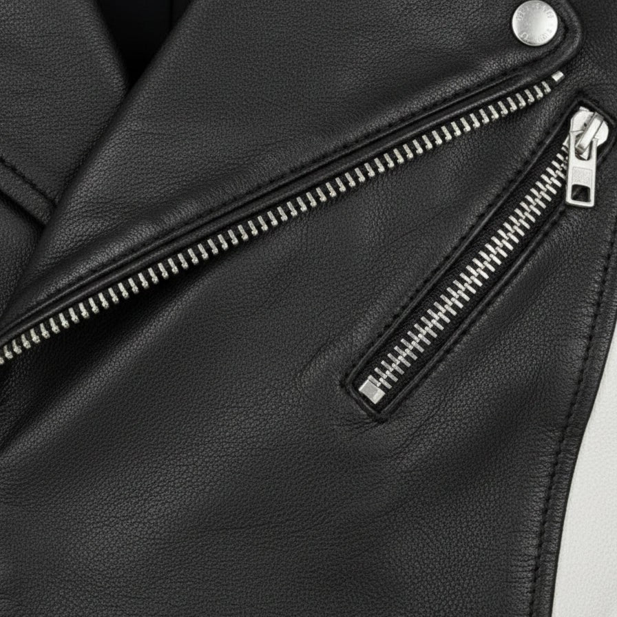 Handmade Men Two Tone Biker Jacket, Men Black and White Fashion Jacket